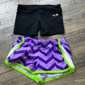 Champion girls XS 4-5 purple chevron running shorts and black bootie shorts